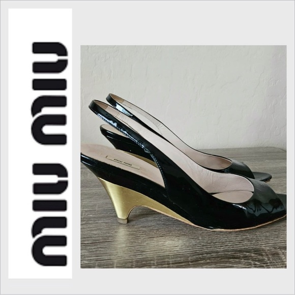 Miu Miu Shoes - PRADA Miu Miu OPEN TOE Slingback Patent Heels 39.5